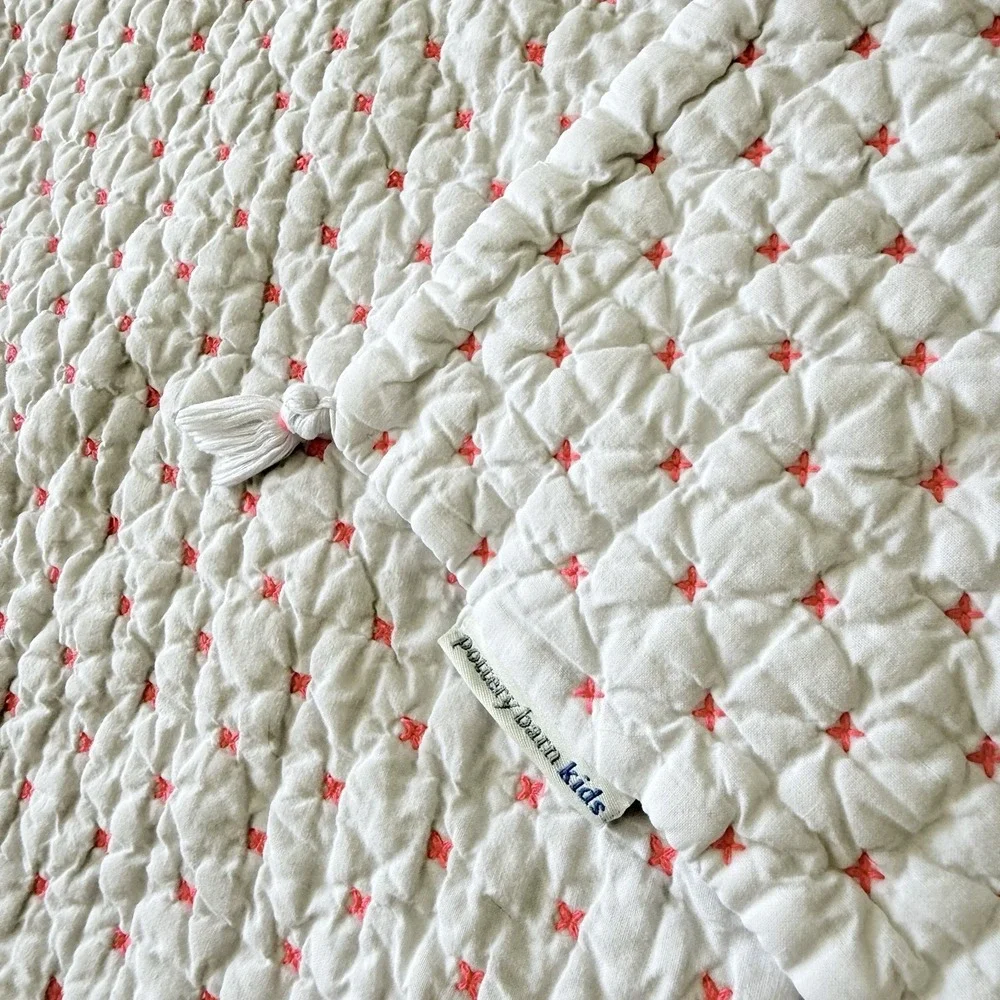 Pottery barn Kids Crib Toddler Quilt Blanket Pink White Nursery Organic Cotton